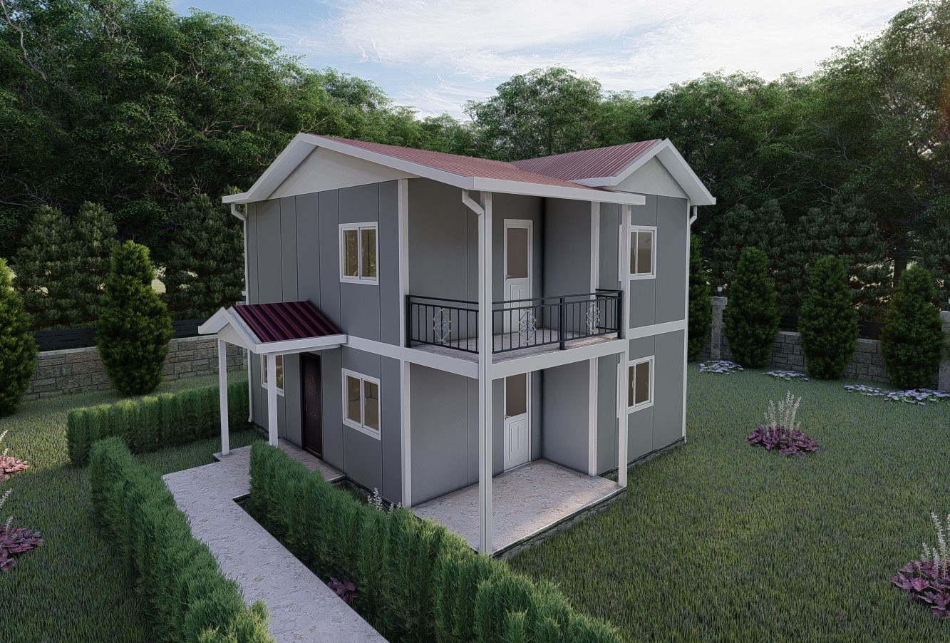 93m² İki Katlı Prefabrik Ev 